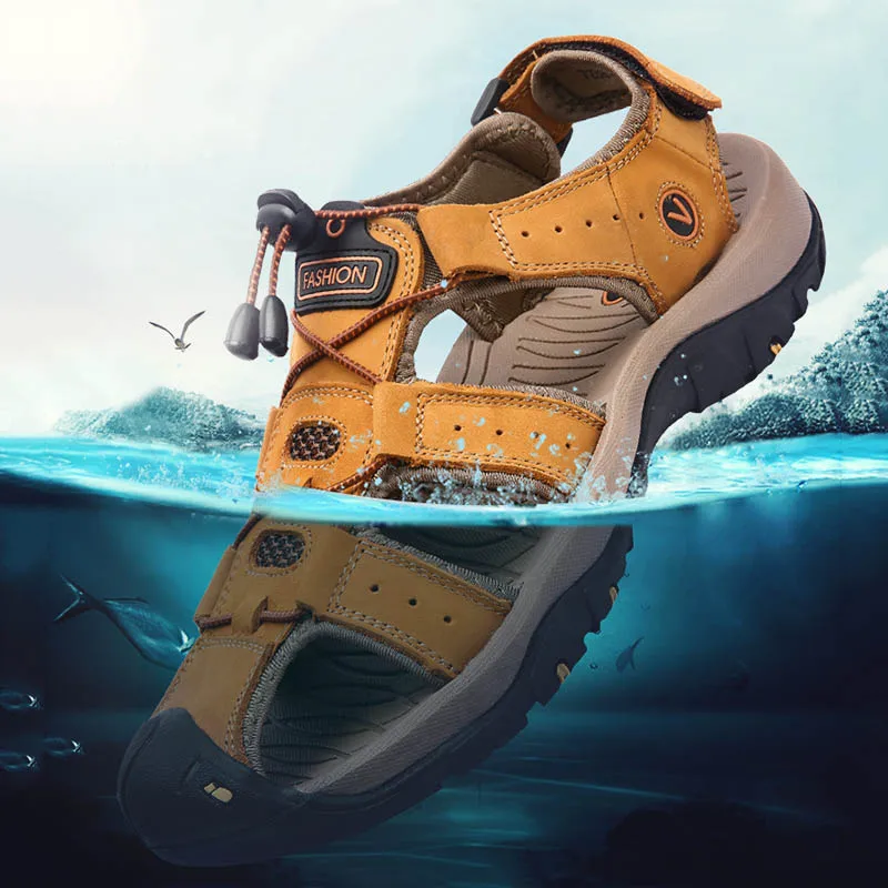 Летние мужские сандалии для походов уличные кожаные спортивные кроссовки