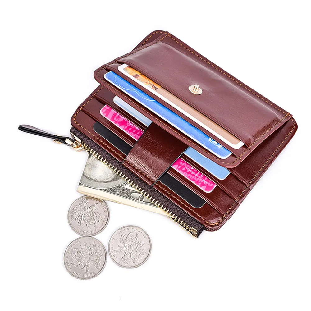 Мужской кошелек из вощеной кожи на молнии креативный Магнитный сумочка с