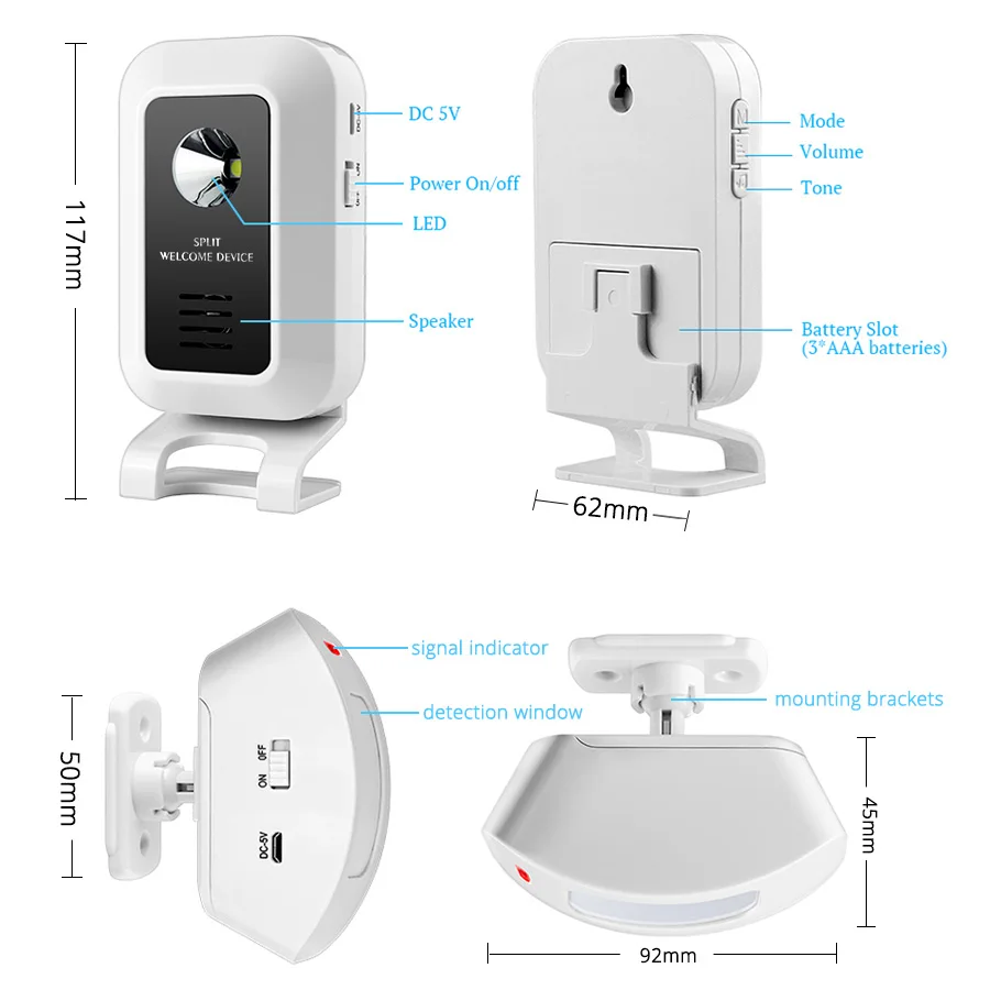 Беспроводной дверной звонок для гостей FUERS 433 МГц занавес датчик движения PIR