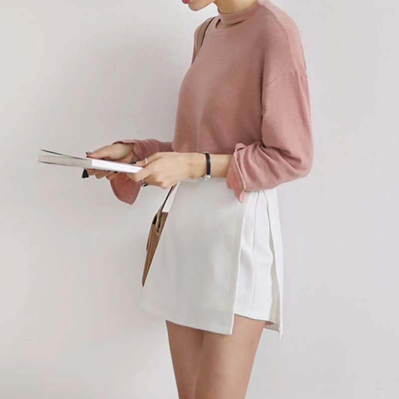 

Summer Black Commute Skirt Shorts Fake 2 Piece Split Skirts Pants a Word High Waist Work Short Skirt