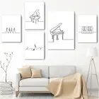 Скандинавская линия пианино, рисование на стене, художественный плакат, музыкальные ноты, печать пианино, клавиши, рисование на холсте, черные и белые картины, искусство