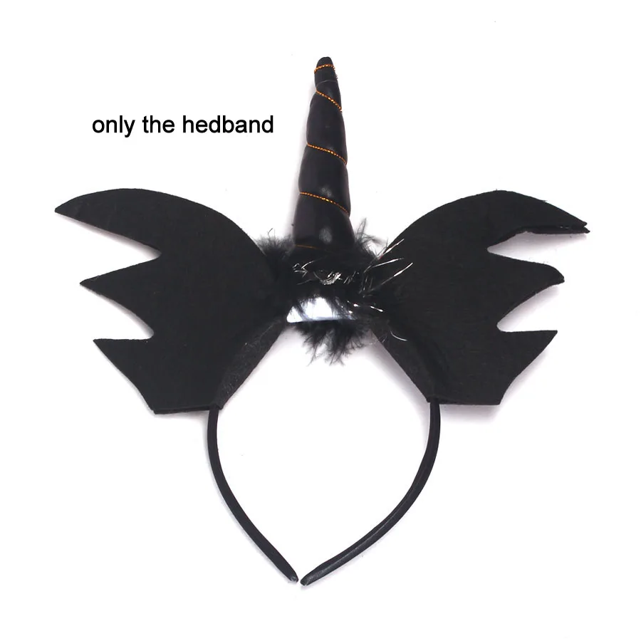 only headband Темно-готическое черное платье для хэллоуинская пачка с блестящими крыльями для девочек на Хэллоуин, Вечернее Бальное Платье, Костюм злой ведьмы - Цвет: only headband