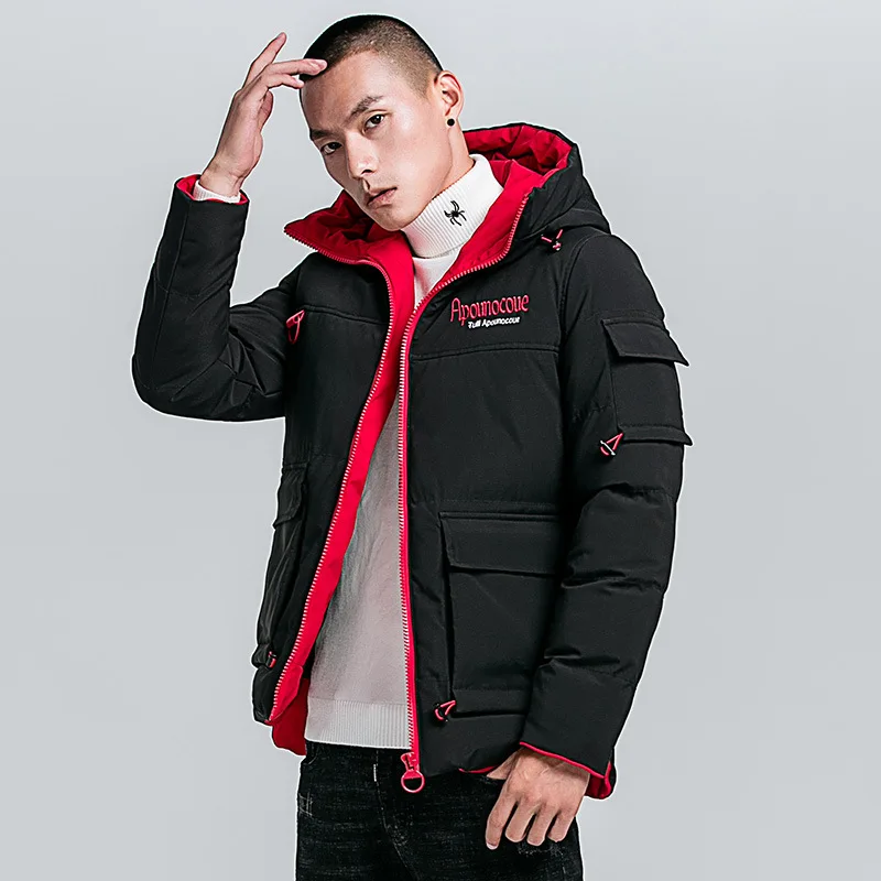 Trendy English Embroidered Cotton Jacket Hooded Thicker Men's Cotton Jacket Mens Winter Jackets and Coats