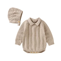 newborn baby bodysuits cotton knit infant girls jumpsuits fashion turn down collar toddler boy clothing long sleeve autumn 2pcs