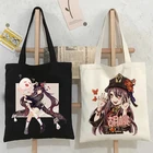 Винтажная сумка-шоппер Genshin ударопрочная аниме сумка черная Холщовая Сумка Y2K Готическая эстетика женская сумка на плечо с графическим принтом Ху Тао