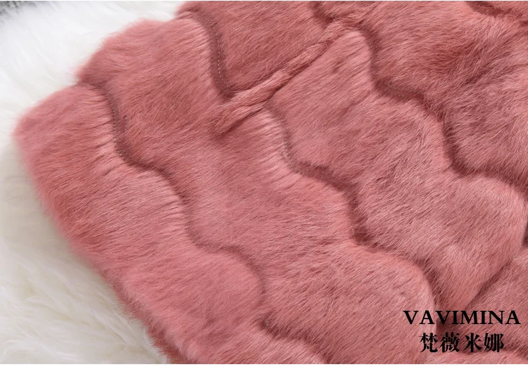 

Woman Winter Plus Size Fox Fur Collar Solid Cardigan Rabbit Fur Medium Slim Coat Lady Warm Full Pelt Rabbit Fur Outerwear