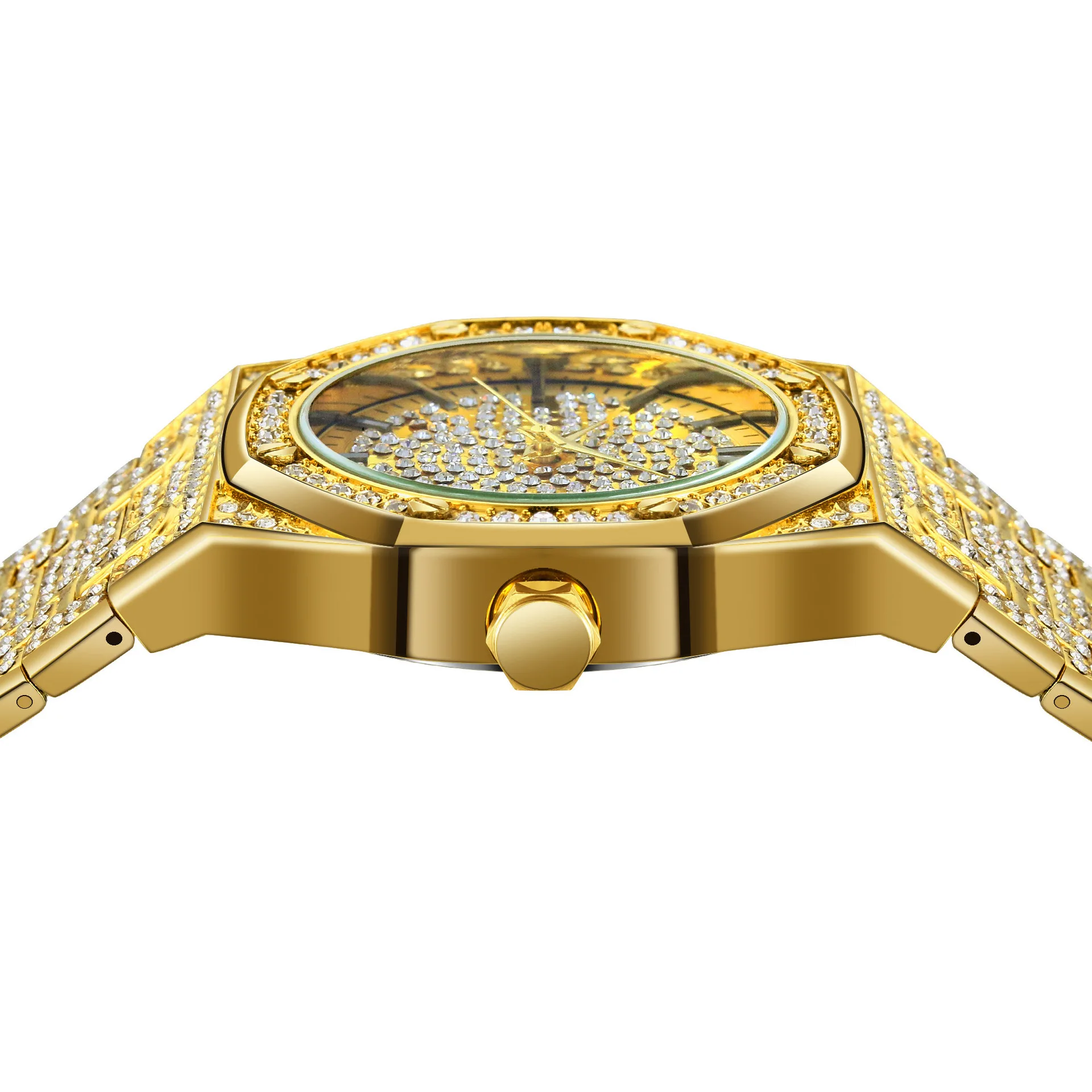 

2021 New Top Brand Leather Date Cubic Zirconia Watches Hip Hop Fashion Luxury Diamond Bracelet Stainless Steel For Women Gift