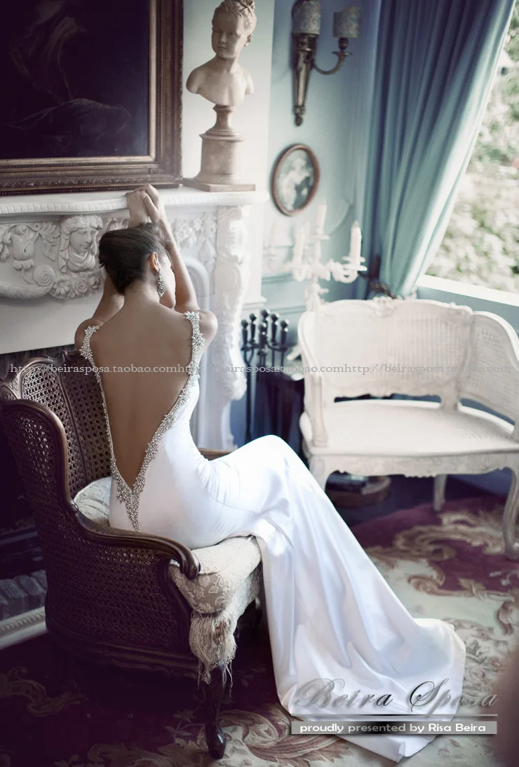 

free shipping hot&sexy backless 2016 new fashion crystal vestidos de novia romantic long hot mermaid wedding dresses bridal gown