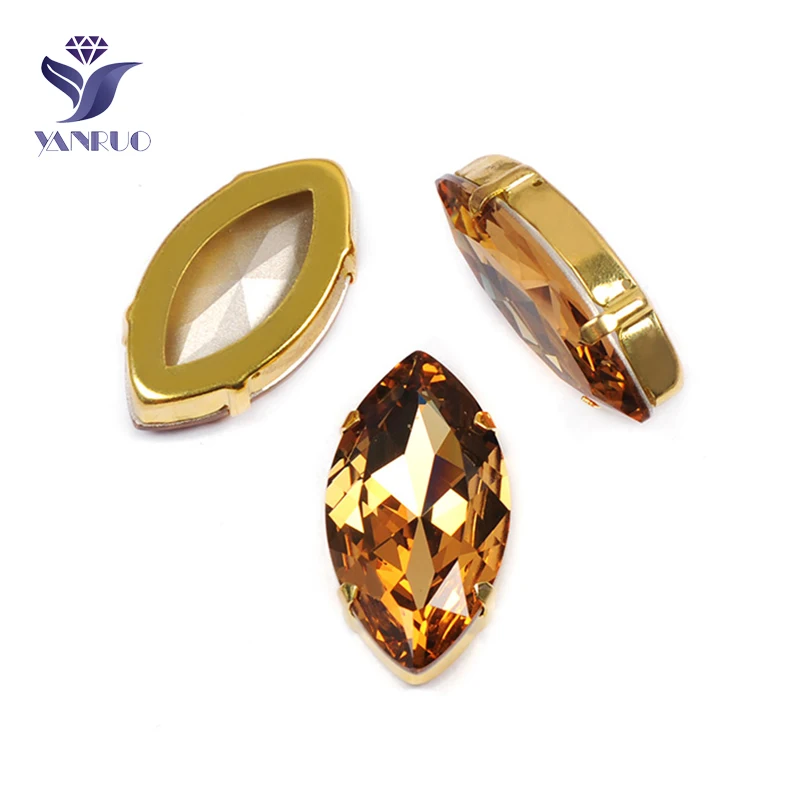 Light Colorado Topaz Yanruo 4227 в огранке маркиза, пришивной Камни DIY Точка назад Лошадь Глаза стекло шитье стразами Кристаллы большие стразы для рукоделия - Цвет: Light Colorado Topaz
