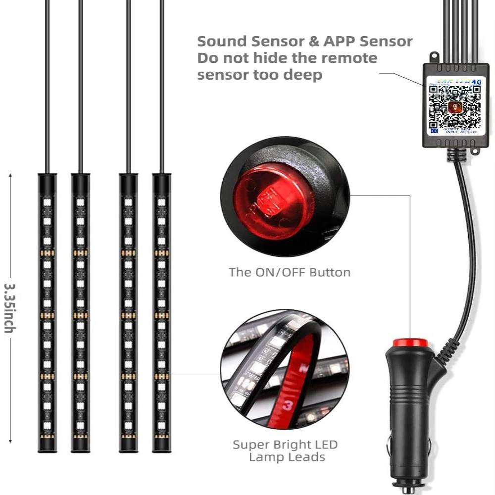 Online Lampu Interior Mobil Strip Lampu Dekoratif LED RGB Dengan Kontrol Musik Jarak Jauh USB Nirkabel Lampu Kaki Mobil Beberapa Mode
