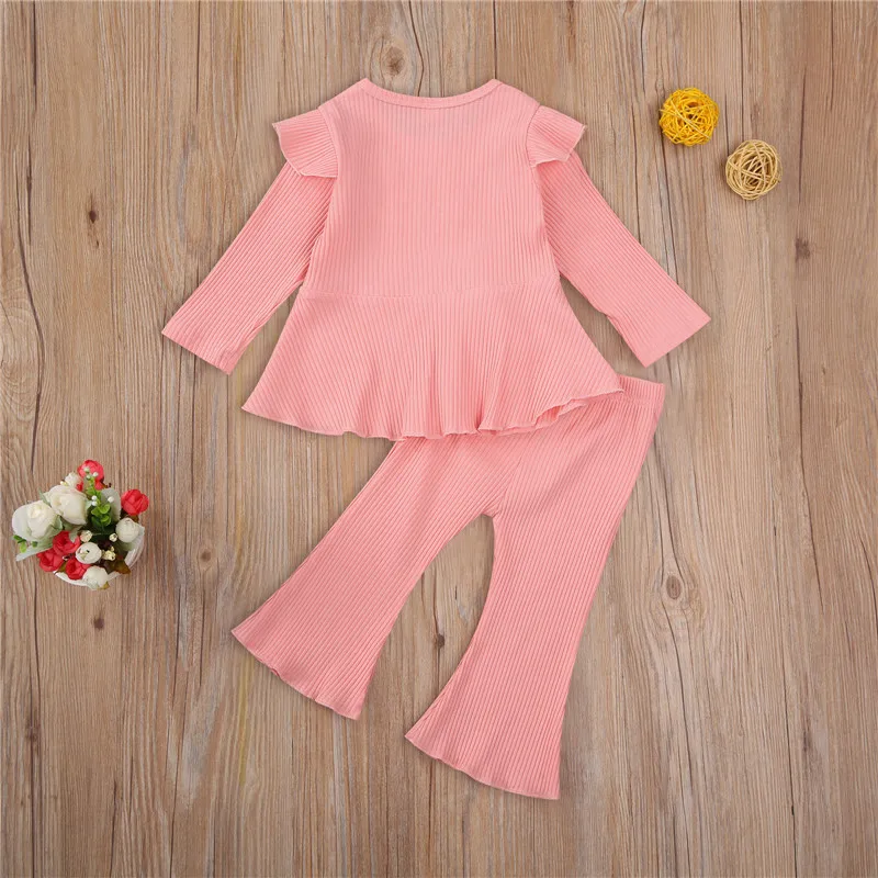 

2pcs Newborn Baby Solid Color Suit Long Sleeve Round Neck Loose Top Flared Pants Boys Girls Autumn Clothing
