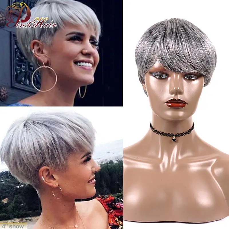 Короткие прямые волосы парик бразильские Remy человеческие полная машина Парики