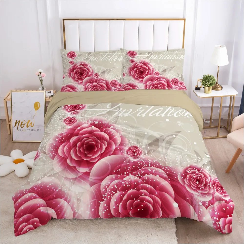 

3D Flowers Design Bedding Sets Duvet Cover Sets Quilt Covers and Pillow Covers King Queen Full Double Size Custom Bed Linens
