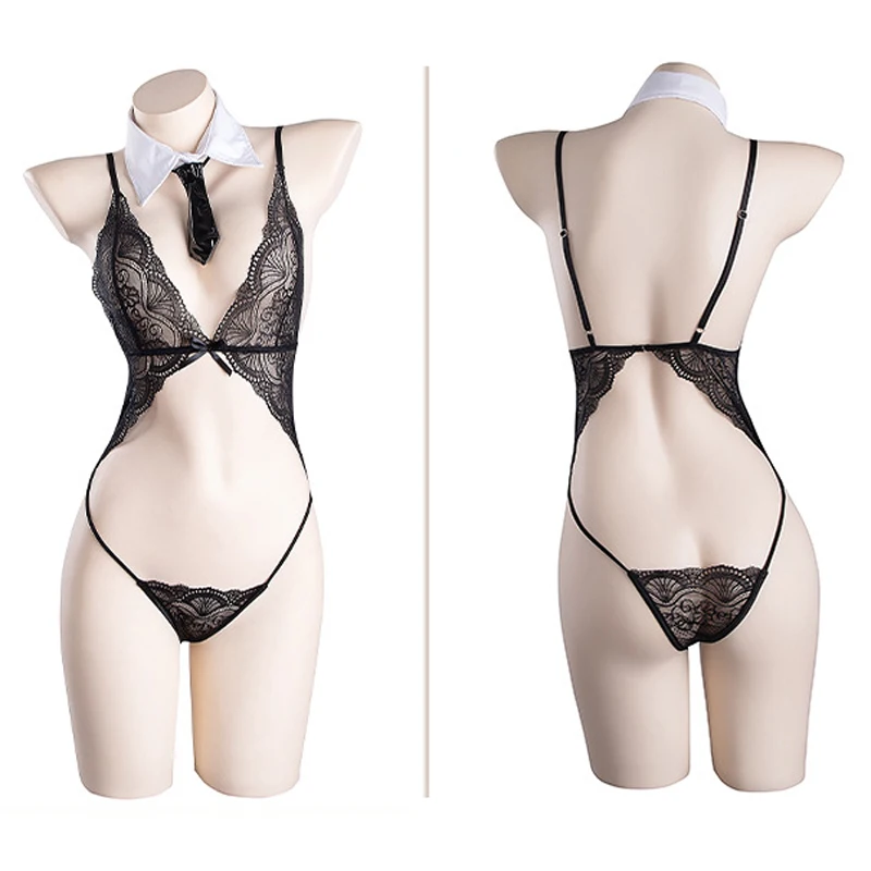

Women's Erotic Lingerie Sexy Lace Bodysuit Bag Hip Patent Leather Short Skirt Secretary Uniform Temptation Suit Kawaii Underwear