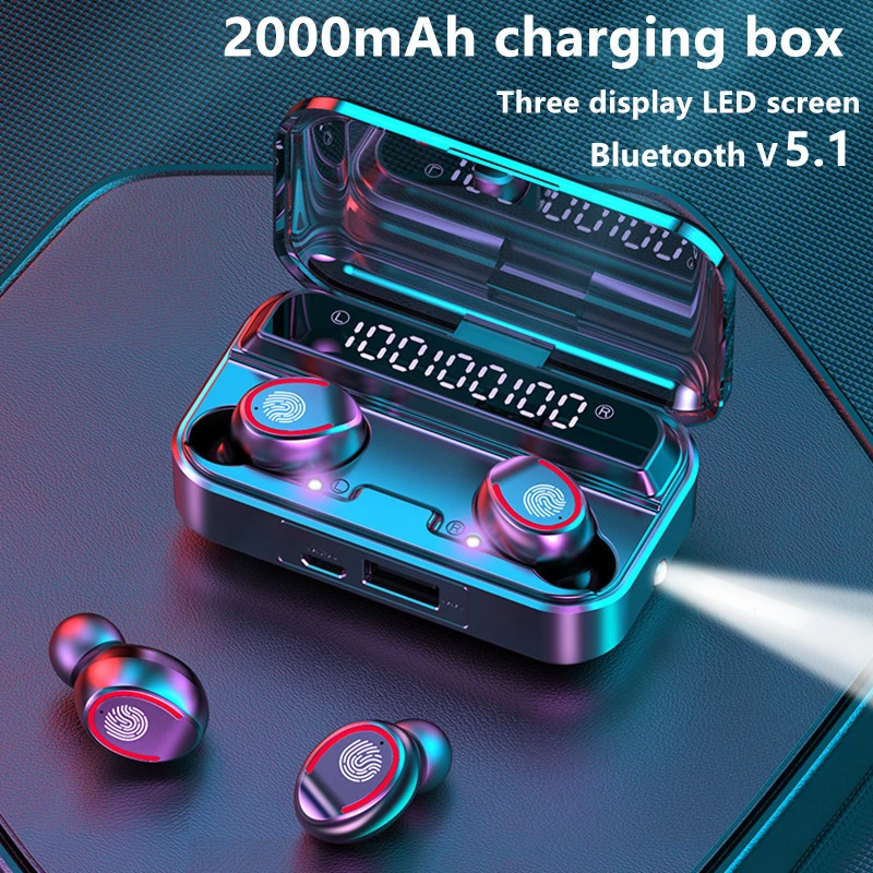 

Bluetooth Headphones TWS 5.1 Wireless Earphone Noise Canceling 9D Music Earbuds With motion Mini Flashlight 2000mAhCharging Case