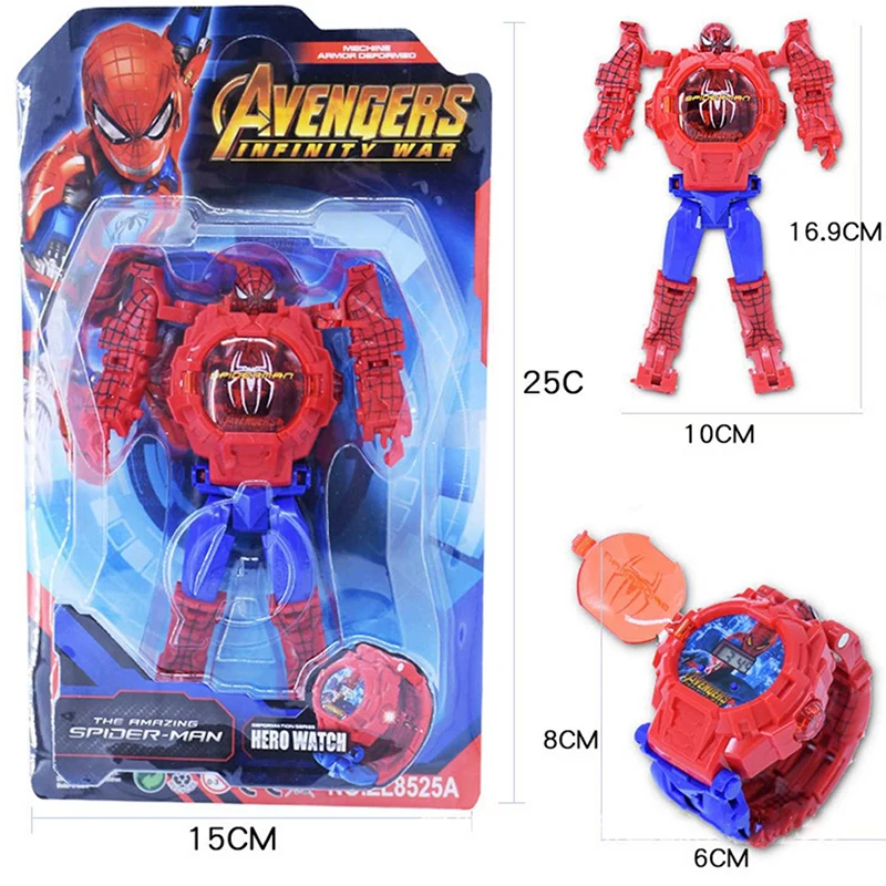 

Marvel Iron Man Spiderman Hulk Watch Assembled Luminous Toy Table Deformed Robot 3d Model Children 5-10 Years Gift