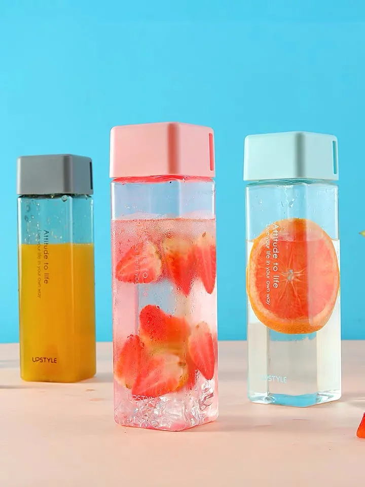 

Plastic Square Water Bottle Gradient Color Sport Bottles Fashion Camping Bottle Tour Drinkware Drop Ship Eco Friendly