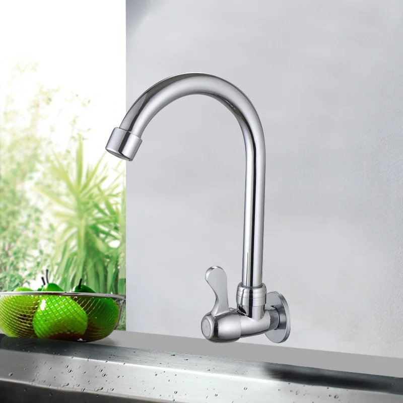 

In-wall Horizontal Vegetable Sink Faucet Kitchen Alloy 4 Points Single Cold Big Bend Faucet Kitchen Sink Quick-opening Faucet