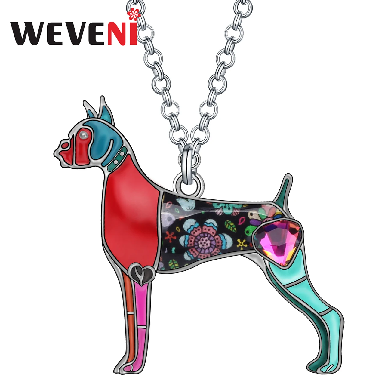 

WEVENI Enamel Alloy Rhinestone Floral Boxer Dogs Keychains Fashion Pets Key Chain Ring Jewelry For Women Girls Teen Unique Gifts