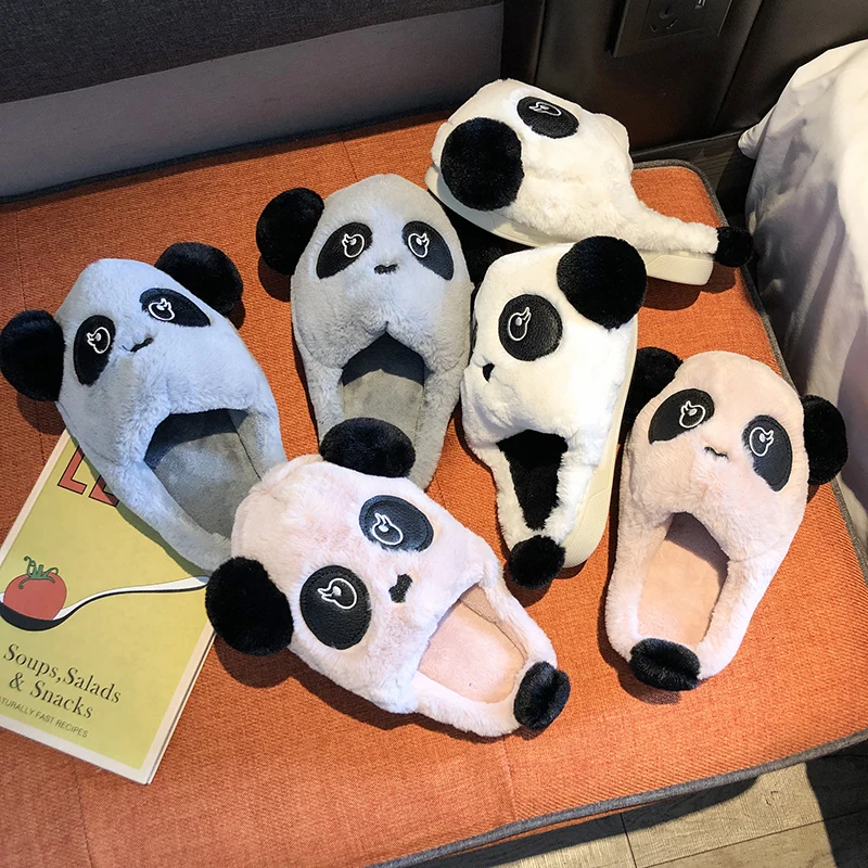 Домашние теплые розовые женские тапочки милое животное панда зимняя домашняя