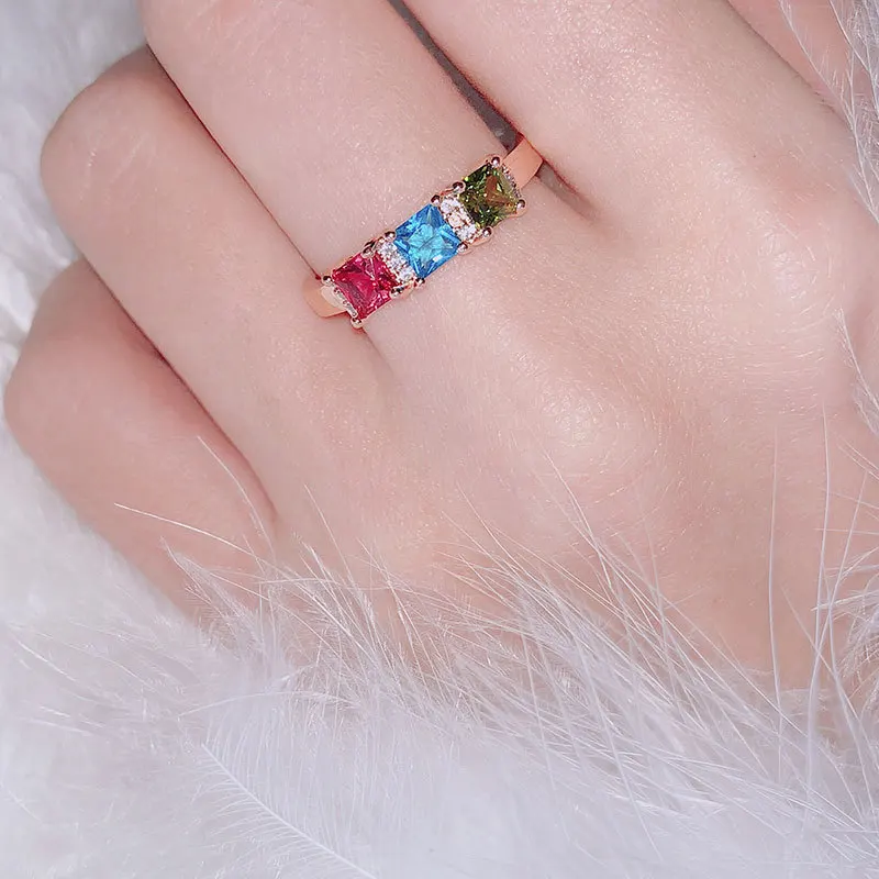 

Silver ring wholesale female color ring three color gemstone ring rose gold plated silver jewelry