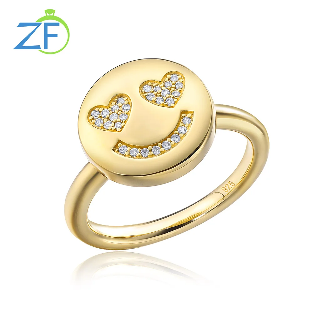 

GZ ZONGFA Silver Ring For Women Genuine 925 Sterling Silver Smiley 0.09ct natural Diamond Ring 14K Gold Fine Jewelry