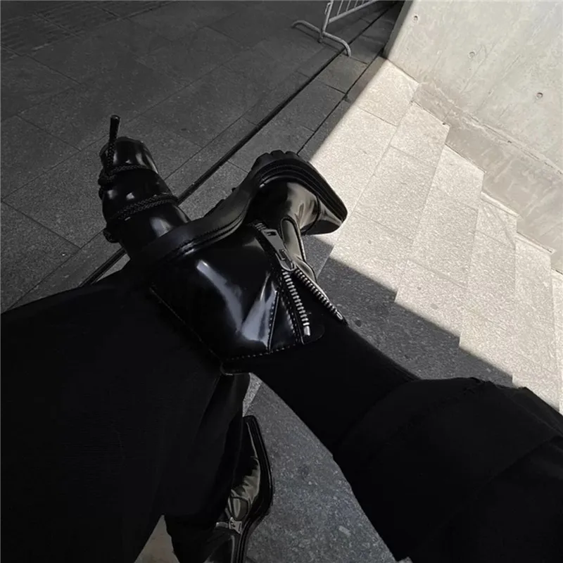 

Fashion Strange Style High Heel Shoes Autumn Winter Black Ankle Boots Women Designer Female Motorcycle Pointed Toe Retro Boots