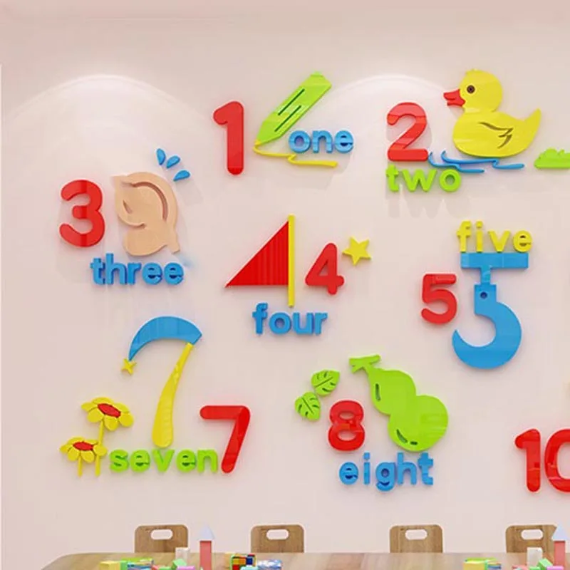 

English Digital Wall Sticker Kindergarten Classroom Paster Cartoon Decals 2021 New Bedroom Decoration Layout Kids Learning Stick