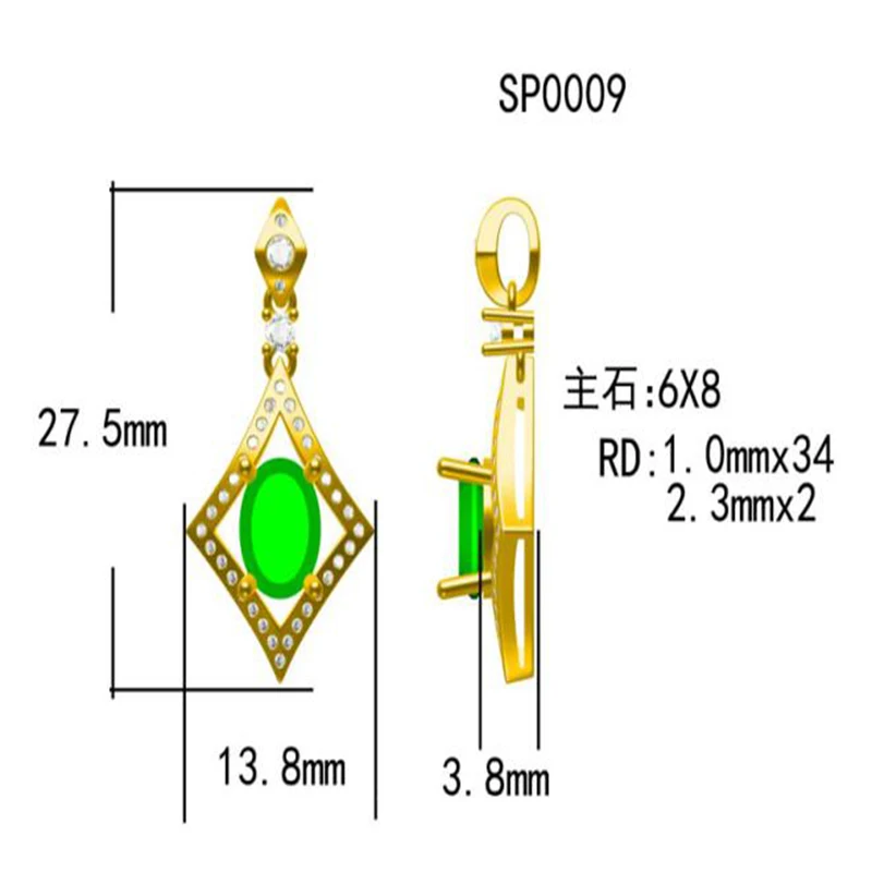 Подвеска женская из натурального драгоценного камня 14 карат белого золота с