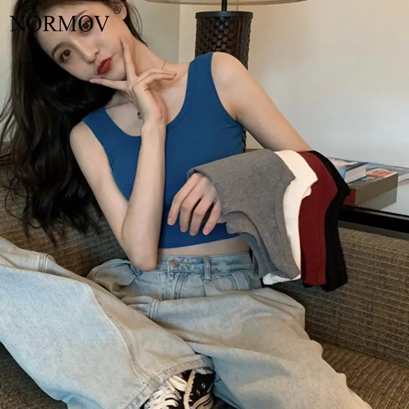 

Кроп-топ NORMOV женский однотонный, пикантная повседневная майка с U-образным вырезом, базовый укороченный топ без рукавов
