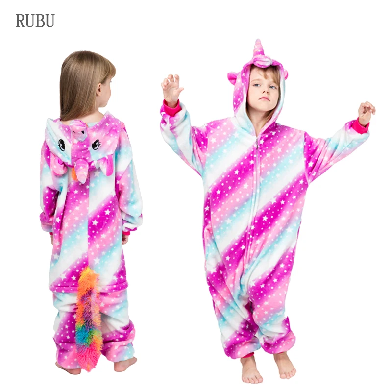 Зимние Детские пижамы кигуруми в виде единорога детские комбинезоны стиле аниме