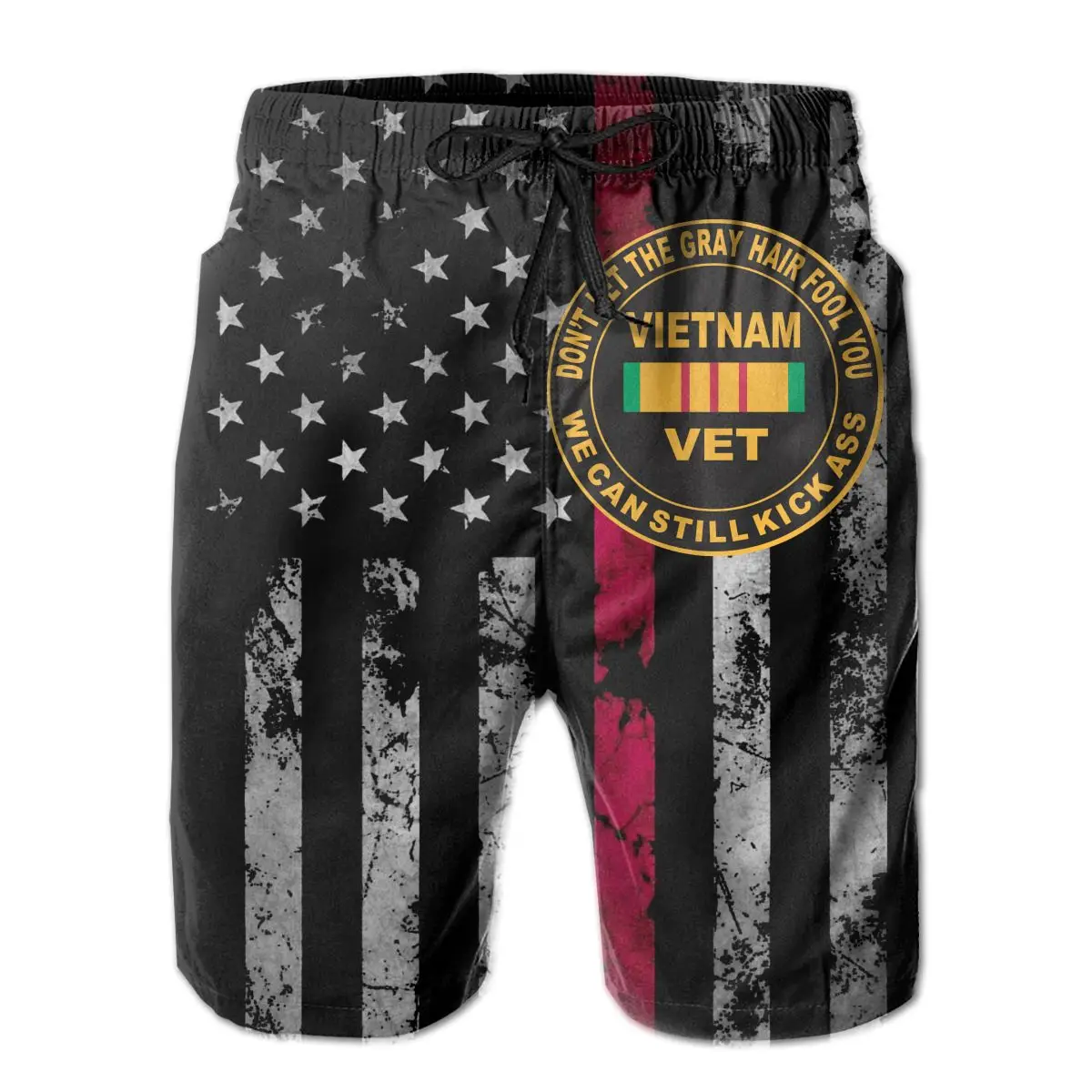 

Don't Let The Gray Hair Fool You Vietnam Veteran Men Shorts Casual Classic Fit Drawstring Summer Beach Elastic Waist and Pockets
