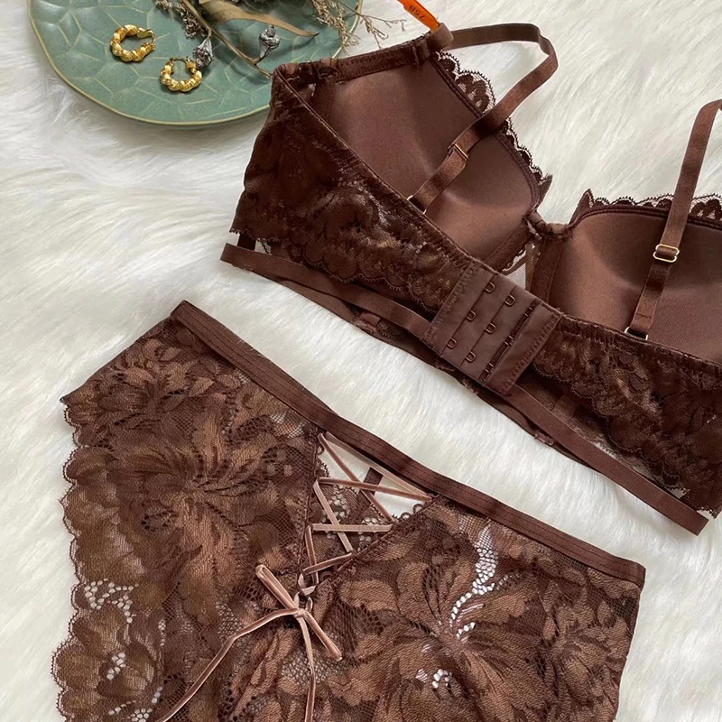 Комплект женского кружевного нижнего белья с чашками пуш-ап B C D | Женская одежда