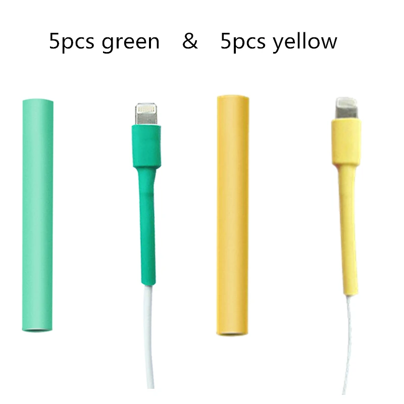 Yellow and Green 10 шт. для iphone кабель для освещения фиксированная термоусадочная пленка термоусадочная трубка рукав Usb кабель трубка для iPad iphone 5/6/5S/6s/X XS XR MAX - Цвет: Yellow and Green