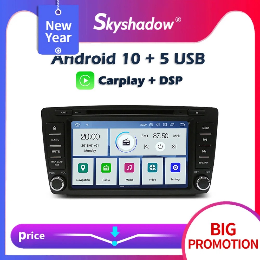 Автомобильный DVD-плеер Carplay DSP IPS PX6 Android 10 4 Гб + 64 GPS-навигация карта WIFI RDS радио Bluetooth