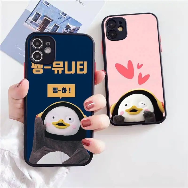 

Penguin Pengsoo Phone Case Matte Transparent for iPhone 7 8 11 12 s mini pro X XS XR MAX Plus cover funda