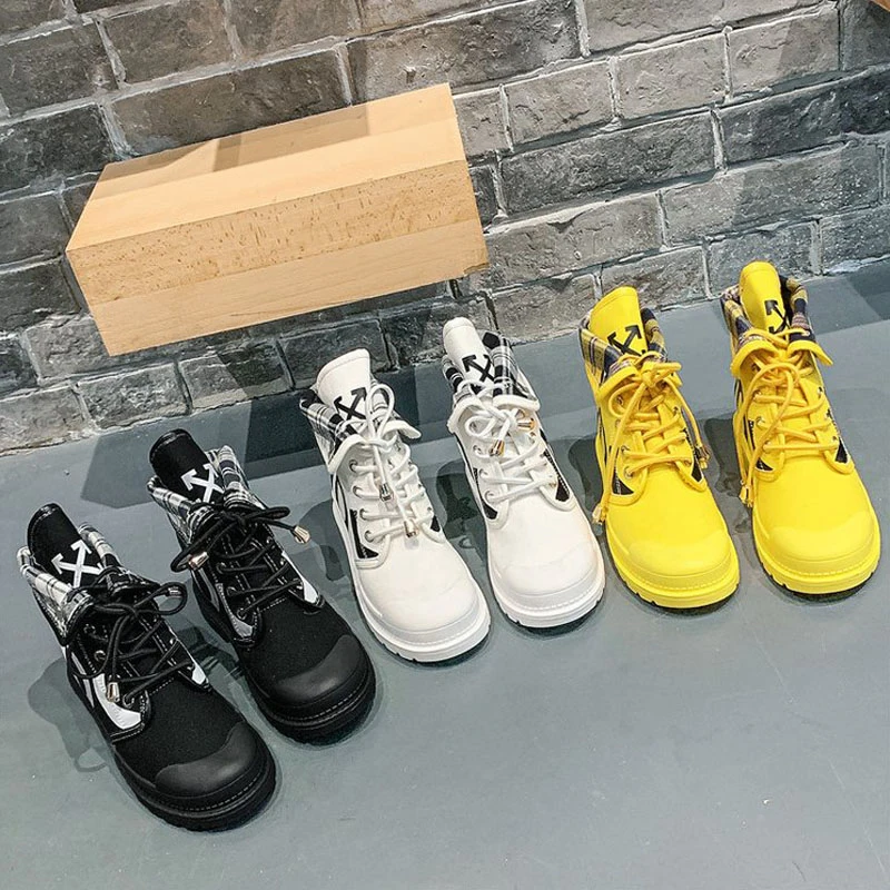 TANGNEST Lapel Letter Elastic Rope Lace up Fashion Boots Motorcycle Short With Tooling Women Shoes XWX7351 | Обувь