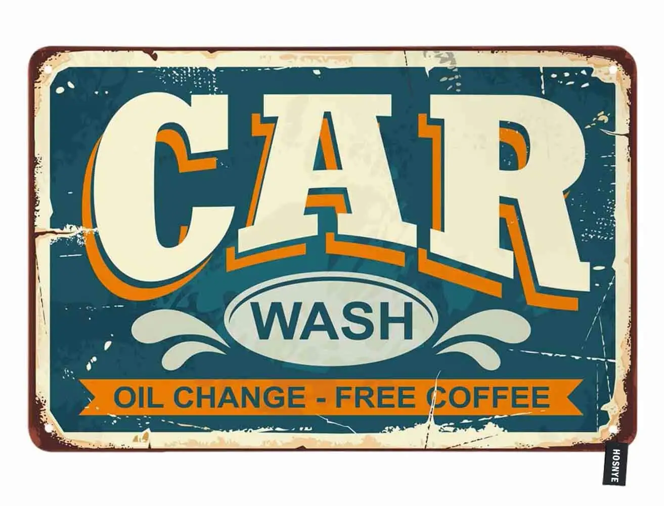 

Car Wash Tin Sign Retro Poster with Letter Oil Change Free Coffee Blue Vintage Metal Tin Signs for Men Women Wall Art