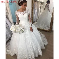 elegant scoop neck long sleeve ball gown wedding dress with lace appliques vestido de noiva wedding bridal gowns robe de mariee