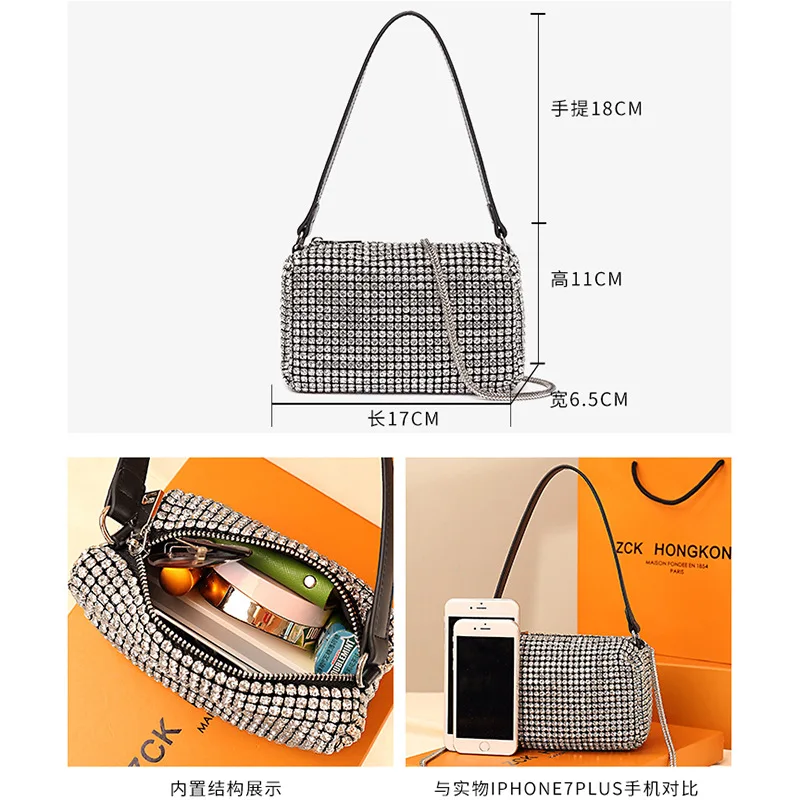 

Underarm Bag for Women 2021 New Fashion Chain Rhinestone Bags Ladies One-shoulder Messenger Handbag Famous Designer Purses Bolso