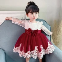 summer dress for baby girls long sleeve lace vestidos big bow baptism princess dress toddler girl birthday party dress clothes