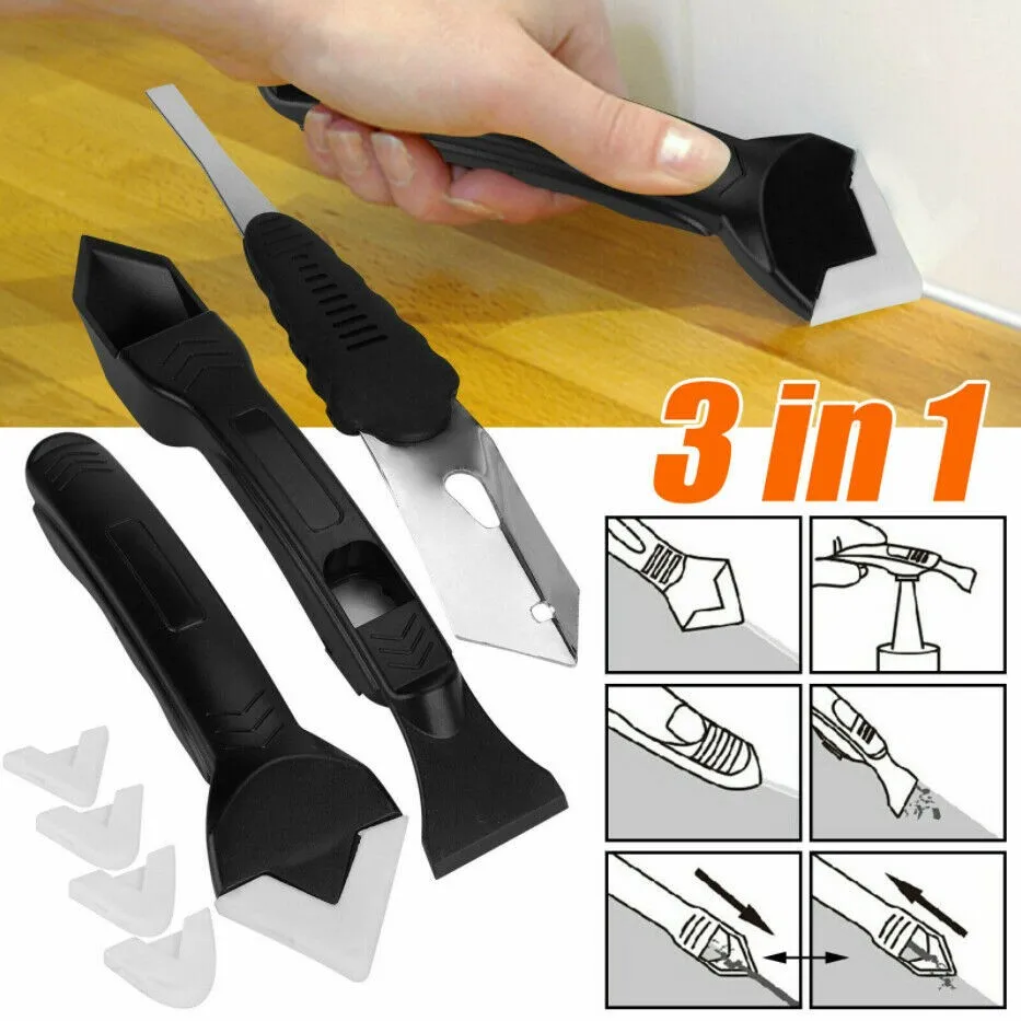 

3In1 Silicone Remover Caulk Finisher Sealant Smooth Scraper Grout Kit Tools Seam Tape Plastic Hand Tools Set Accessories