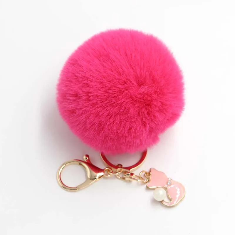 Милый брелок с розовым котом из меха шариком искусственного пушистый помпоном