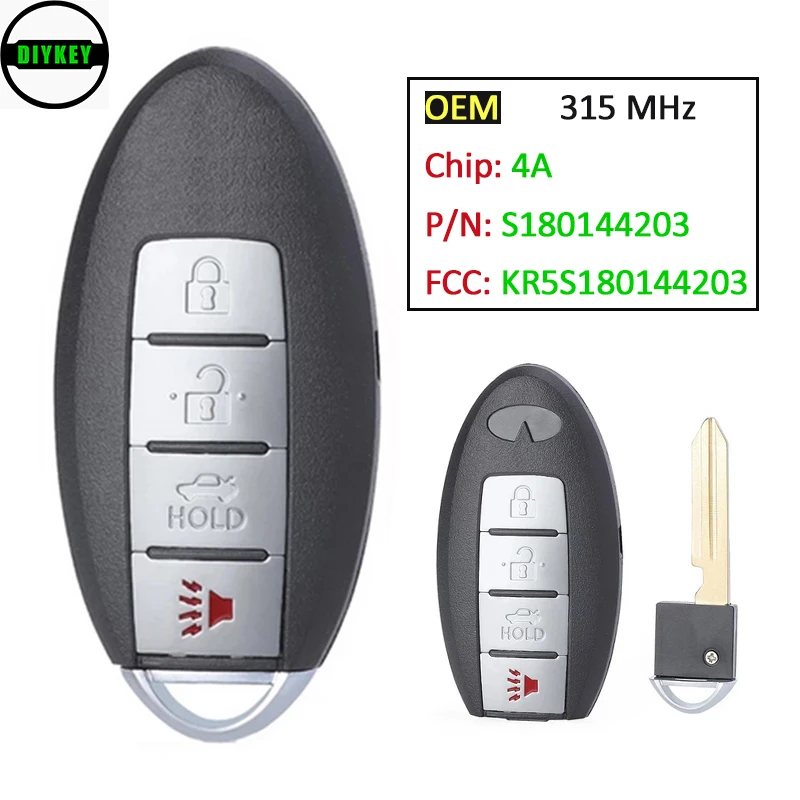 

Смарт-пульт дистанционного управления DIYKEY S180144203 KR5S180144203 OEM с 4 кнопками 315 МГц 4A чип-брелок для Infiniti Q50 2014 2015 2016