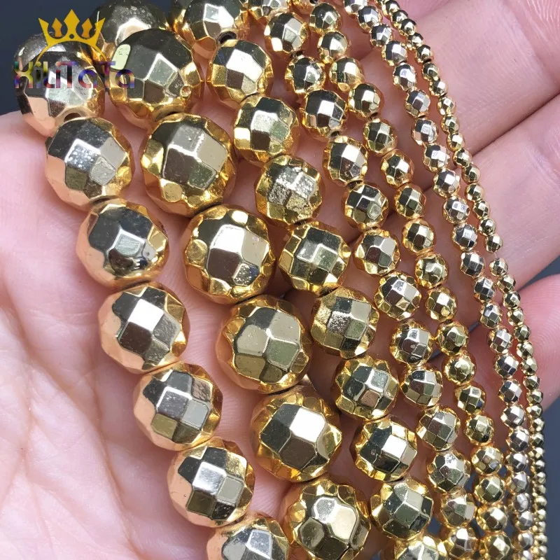 

Faceted Natural Stone Gold Color Hematite Round Loose Spacer Beads For Jewelry Making DIY Bracelet Accessories 2/3/4/6/8/10/12mm