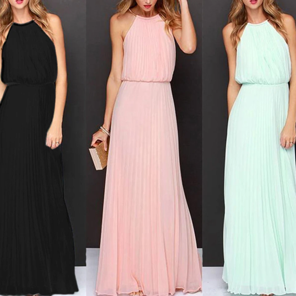 

2021 Hot Sale Sleeveless Pleated Long patchwork Dresses harajuku Fashion Sexy Large Swing Dress Women Chiffon Solid Colour Dress