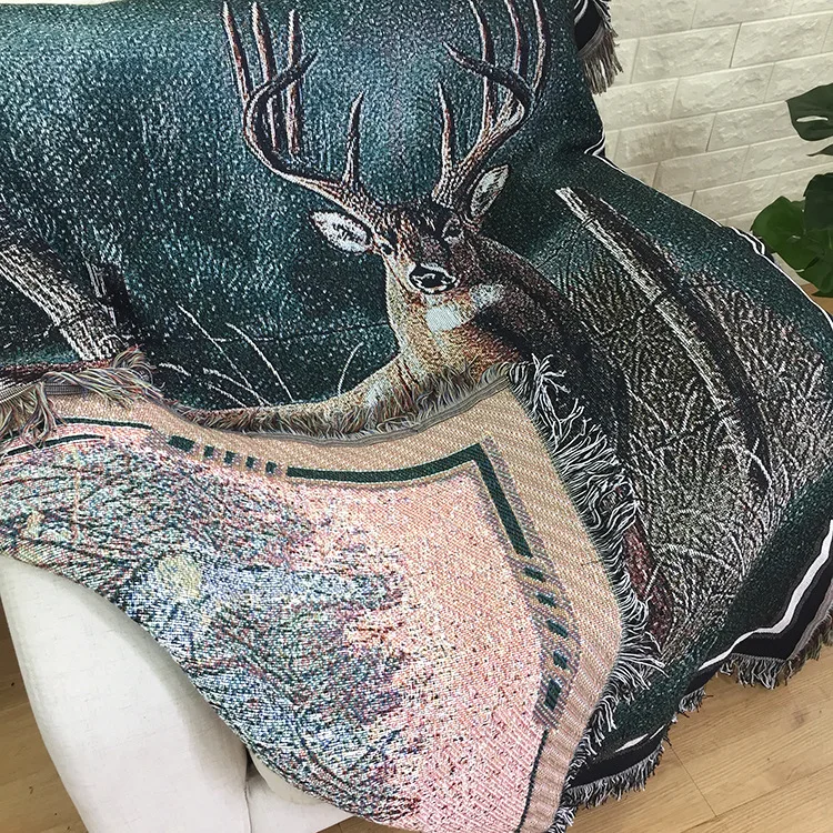 Лидер продаж 2020 одеяло для кровати с лесным оленем жаккардовое не скатывается