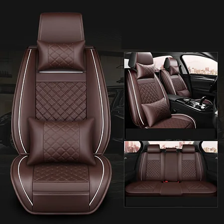 Brown Deluxe Передний+ задний) роскошные кожаные сиденья 4 сезон для peugeot 205 206 207 2008 3008 301 306 307 308 405 406 407 автомобиля - Название цвета: Brown Deluxe