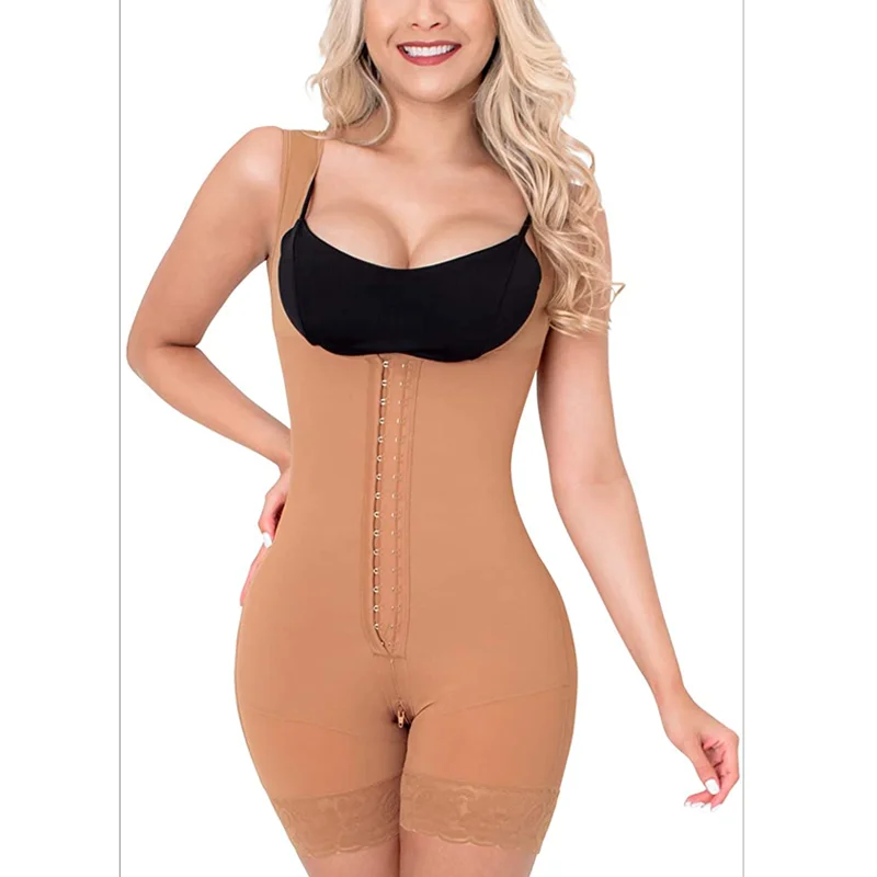 Women'S Bodyshaper Corset Lace Butt Lifter Hook And Eye Closure Open Bust Tummy Control Adjustable Wide Shoulder Strap