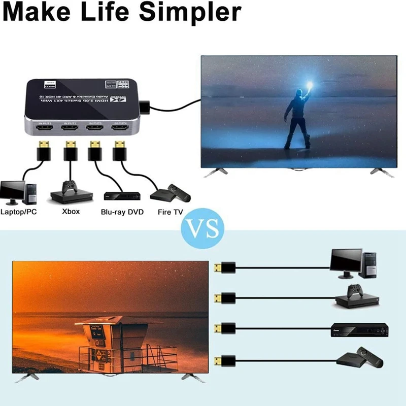 4K HDMI переключатель UHD 4 вход 1 выход 4X1 o экстрактор с ARC ИК-управлением для Apple TV PS4 EU